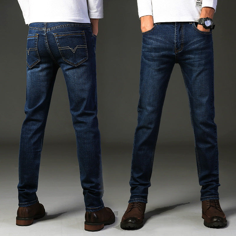 Men dark blue premium straight fit Jeans
