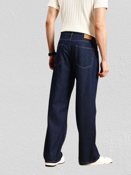 Men dark blue straight regular fit Jeans